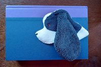 Smudge dog used as a bookmark.