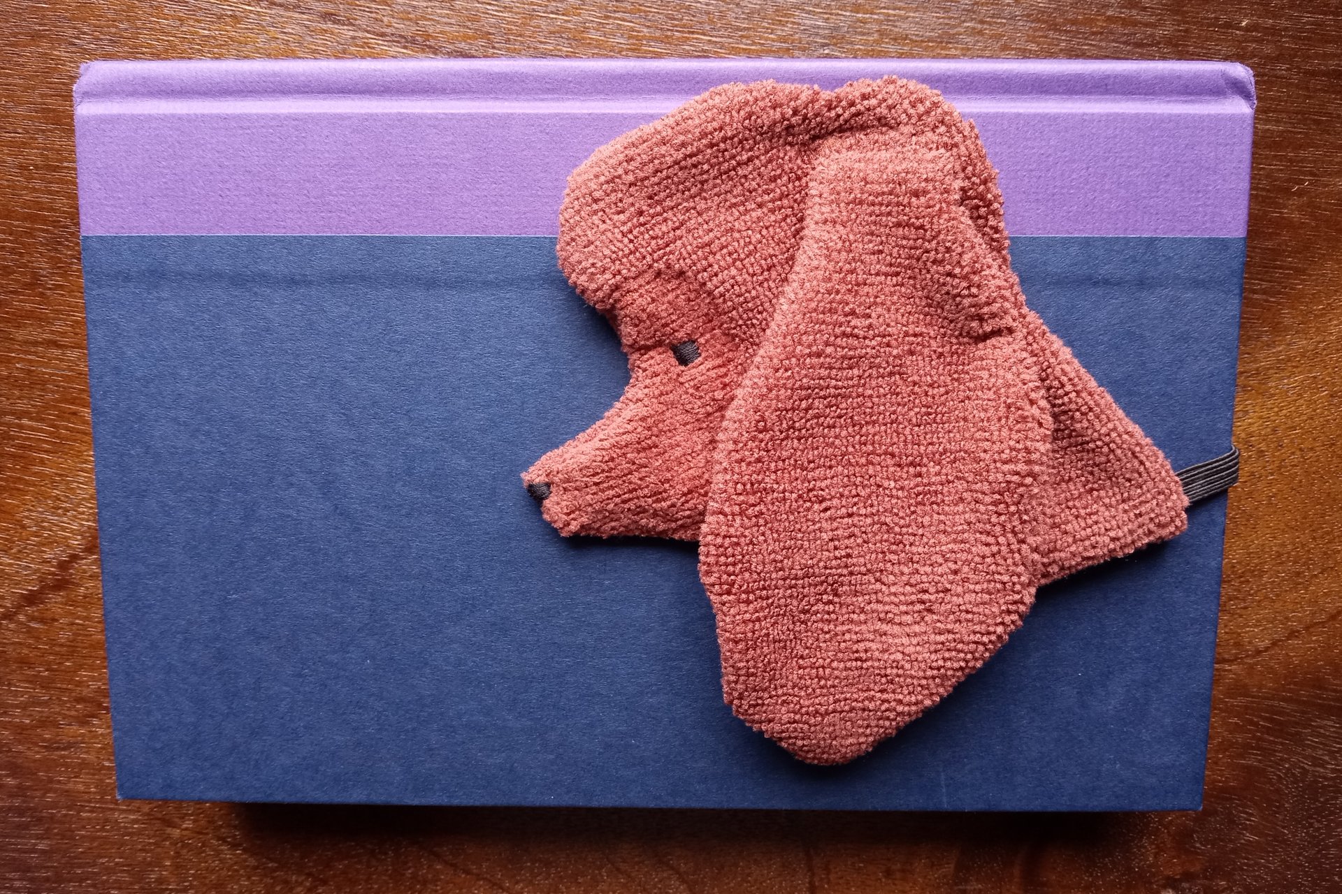 Smudge dog used as a bookmark.